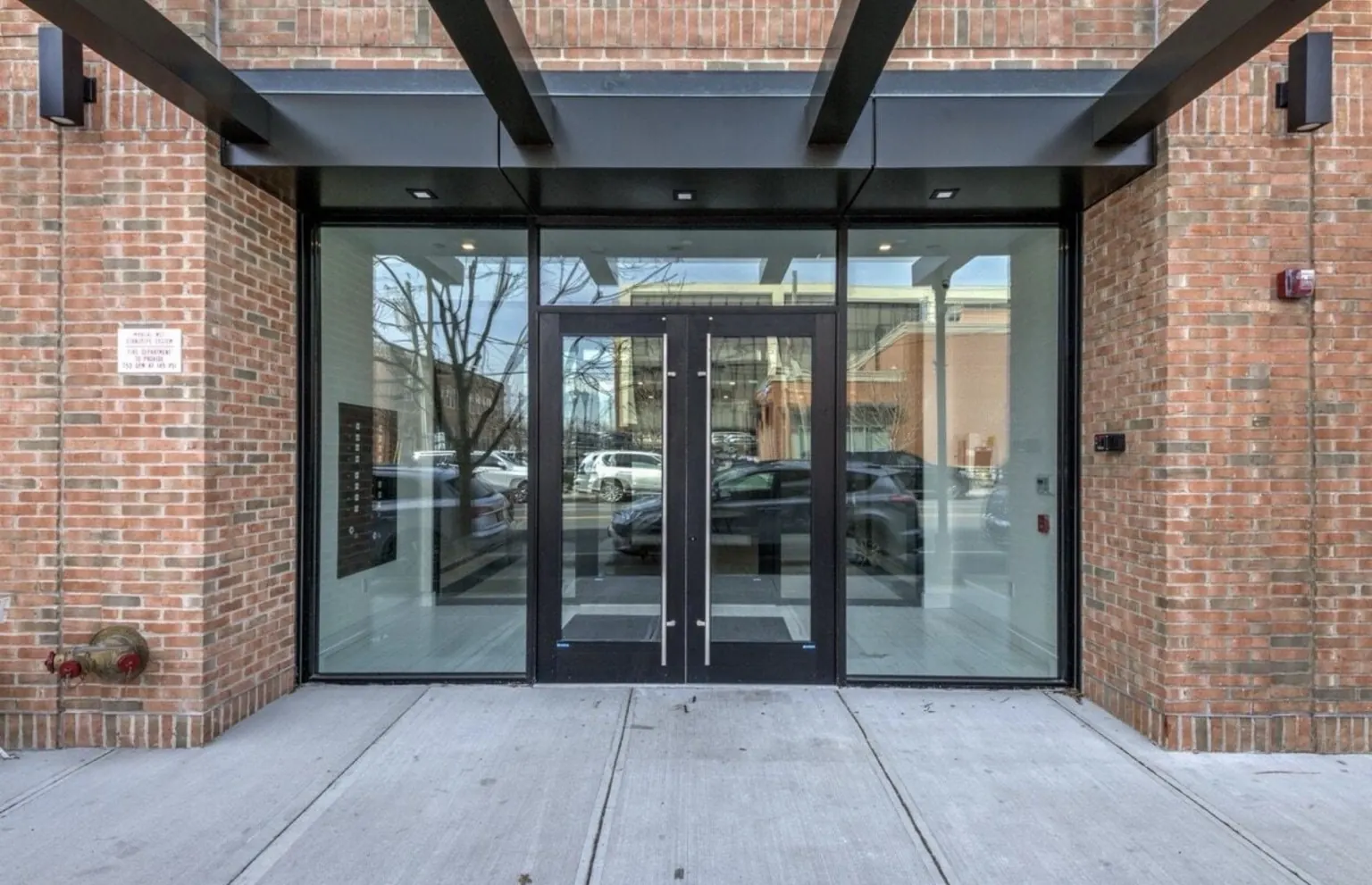 Apartment building entrance prepared for a local move in Westchester