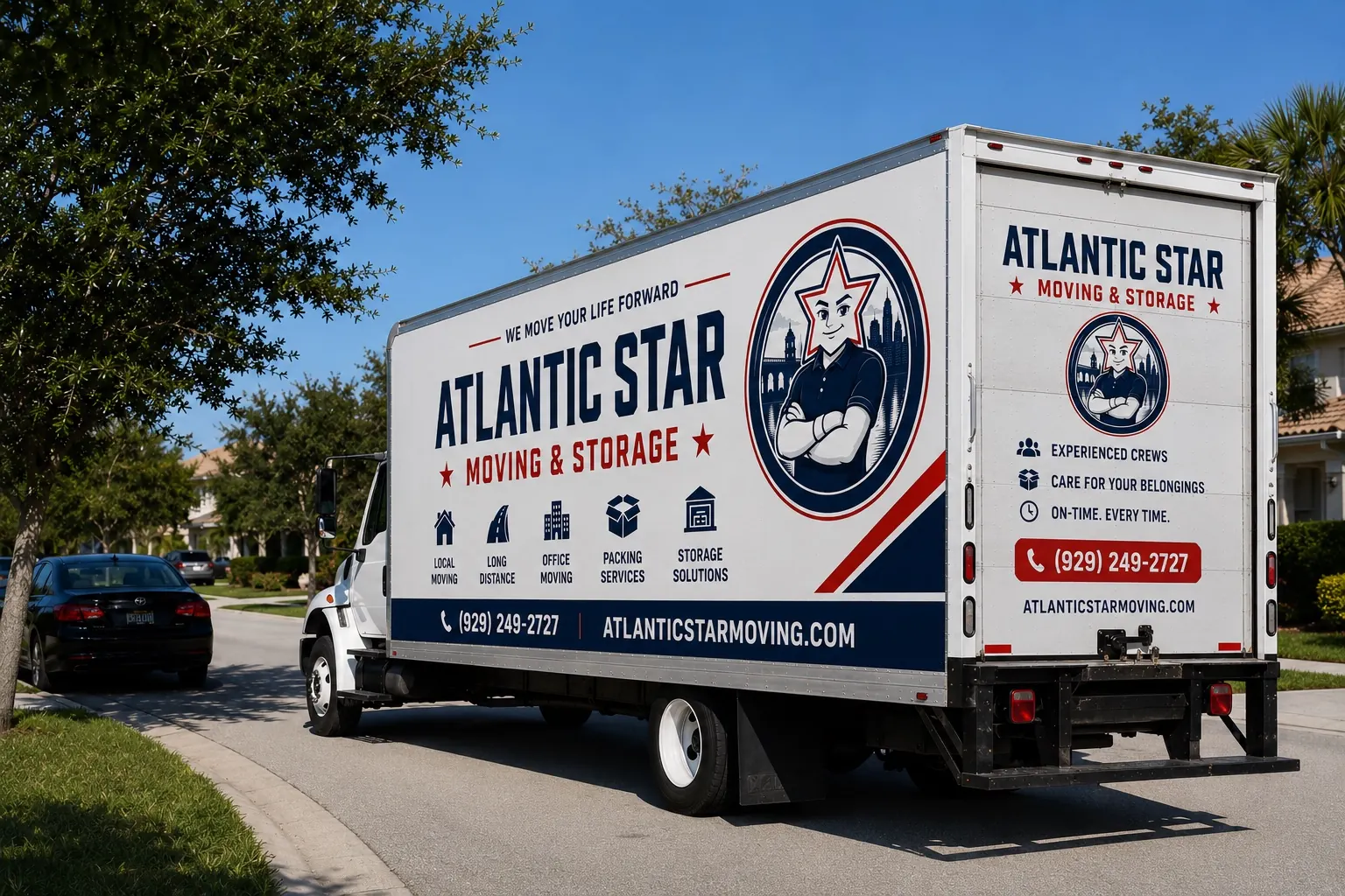 Atlantic Star Moving & Storage truck serving a Westchester neighborhood