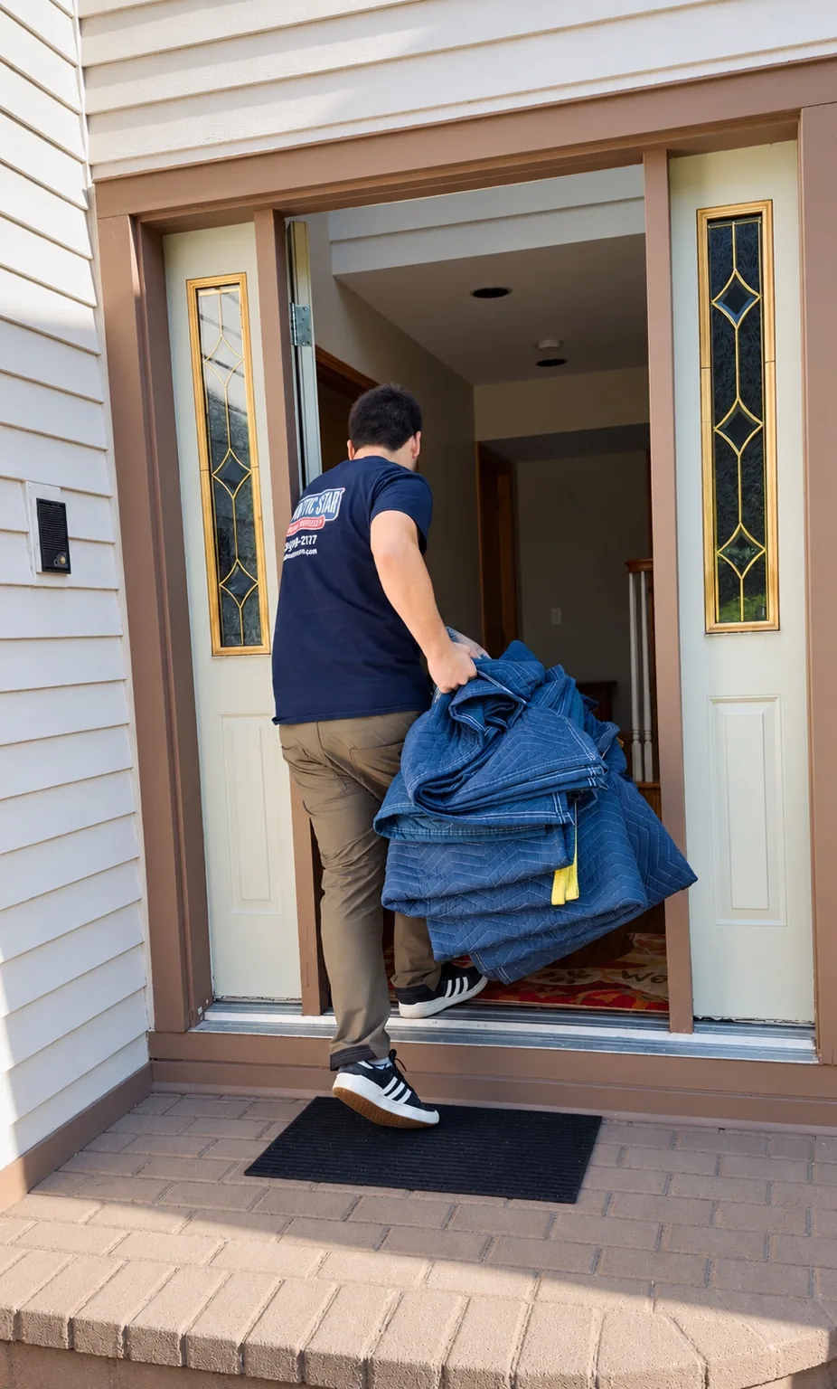Atlantic Star mover bringing moving blankets into a home